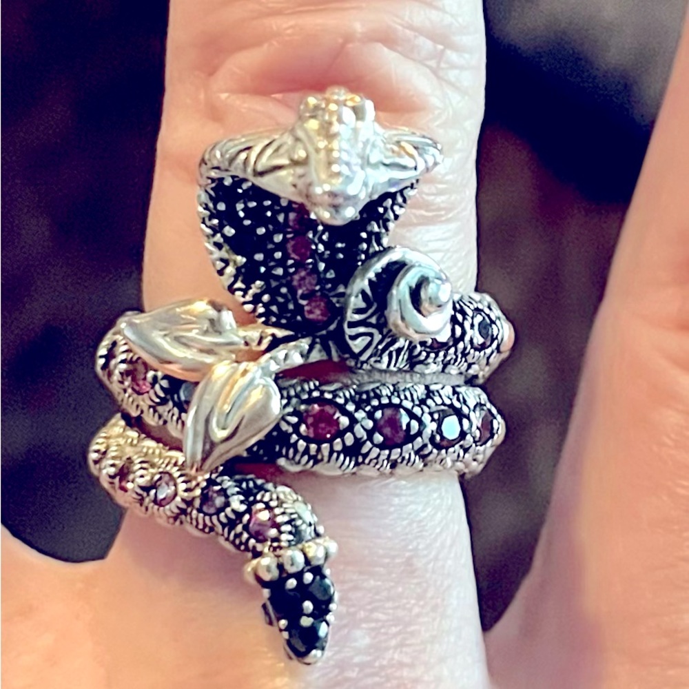 Barbara Bixby Sterling Silver, 18k, Pink Garnet , Black Sapphire Serpent.